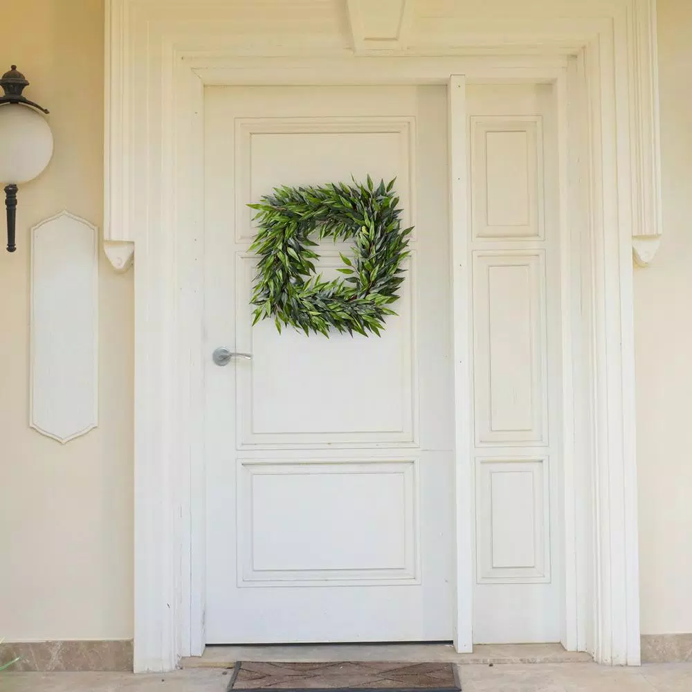 Pure Garden 22 in. Square Artificial Ficus Microphylla Leaf Wreath, Green