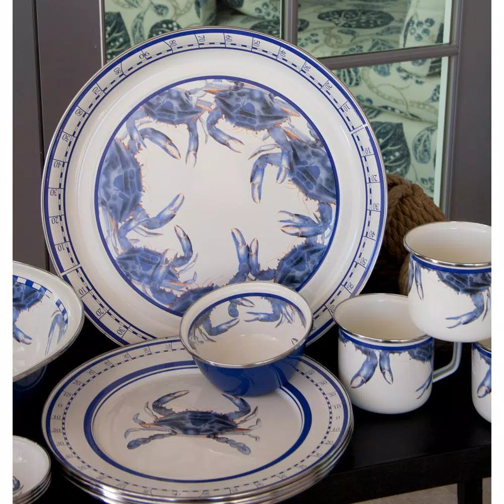 Golden Rabbit Blue Crab Enamelware 10.5 in. Round Dinner Plate Set of 4