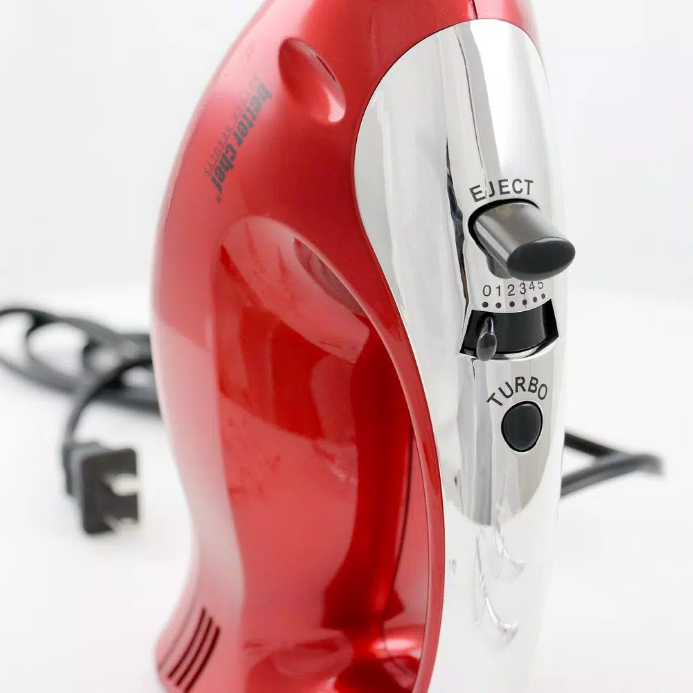 Better Chef 5-Speed Red Hand Mixer with Stainless Steel Beaters and Dough Hooks