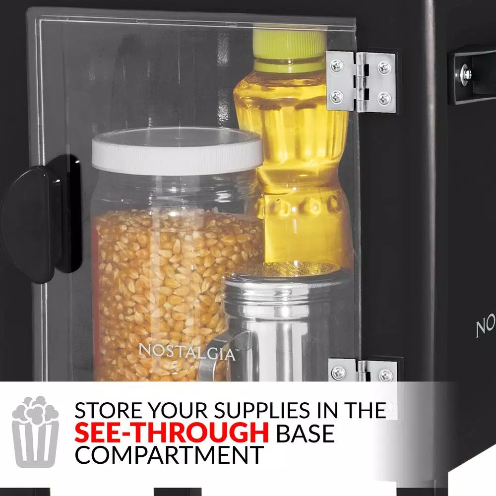 Nostalgia 300W Black Nostalgia Popcorn Cart with 2.5 oz. Kettle and 5 Qt. Serving Bowl