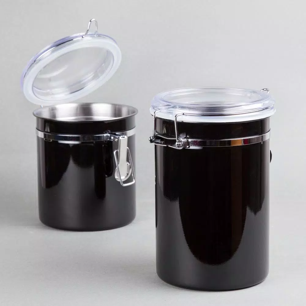 Creative Home 4-Piece Black Stainless Steel Canister Set with Airtight Locking Clamp Lids