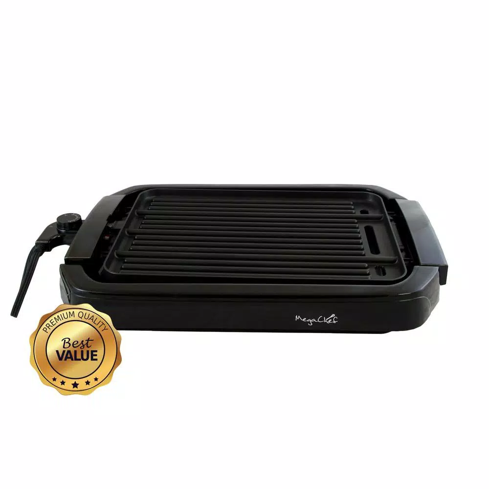 MegaChef 165 sq. in. Reversible Indoor Grill and Griddle, 1200W, Black