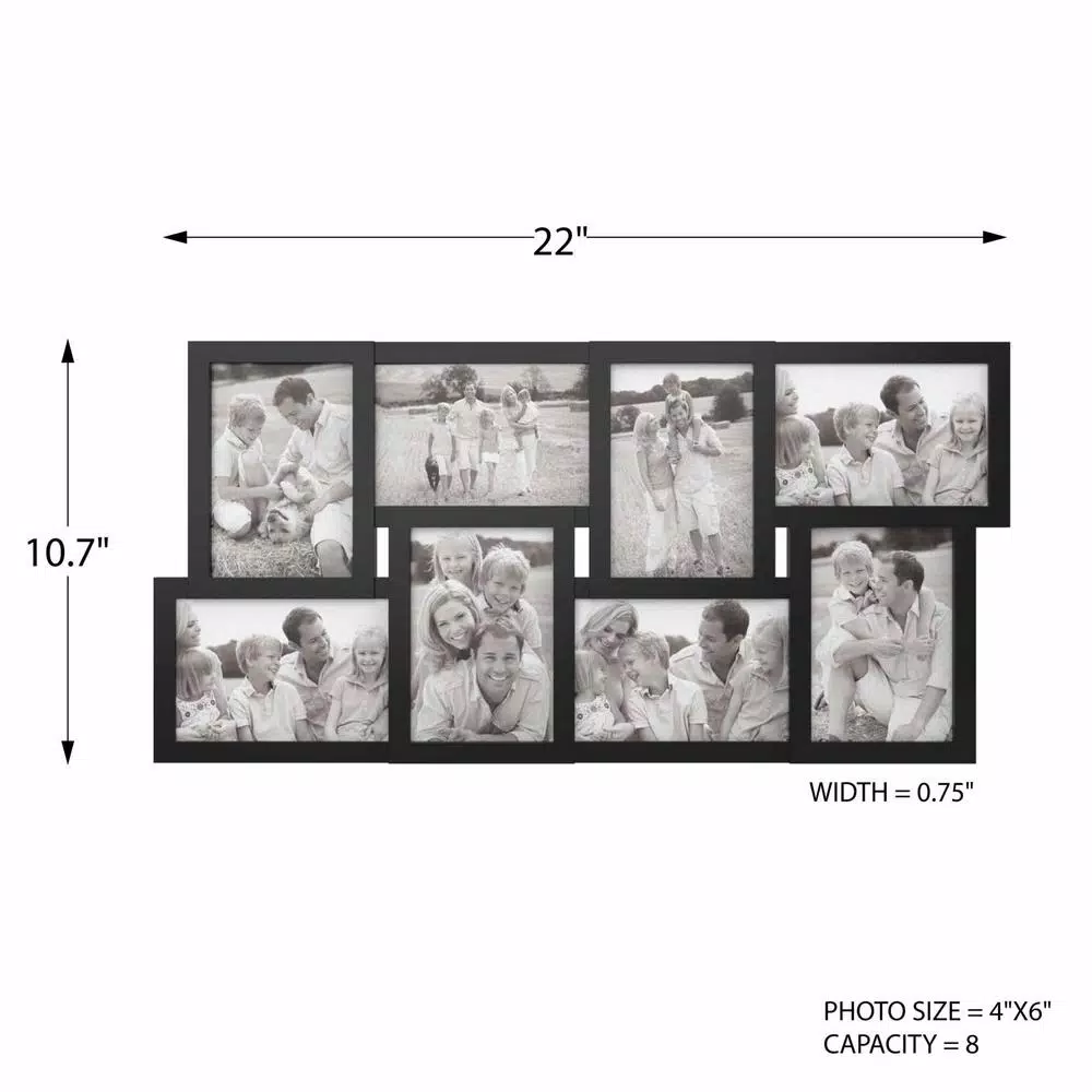 Lavish Home 8-Opening Black Matte Collage Picture Frame, 4 x 6 in. Photos