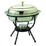 Old Dutch 6 Qt. Oval Polished Nickel over Stainless Steel Chafing Dish with Iron Stand thumbnail 1