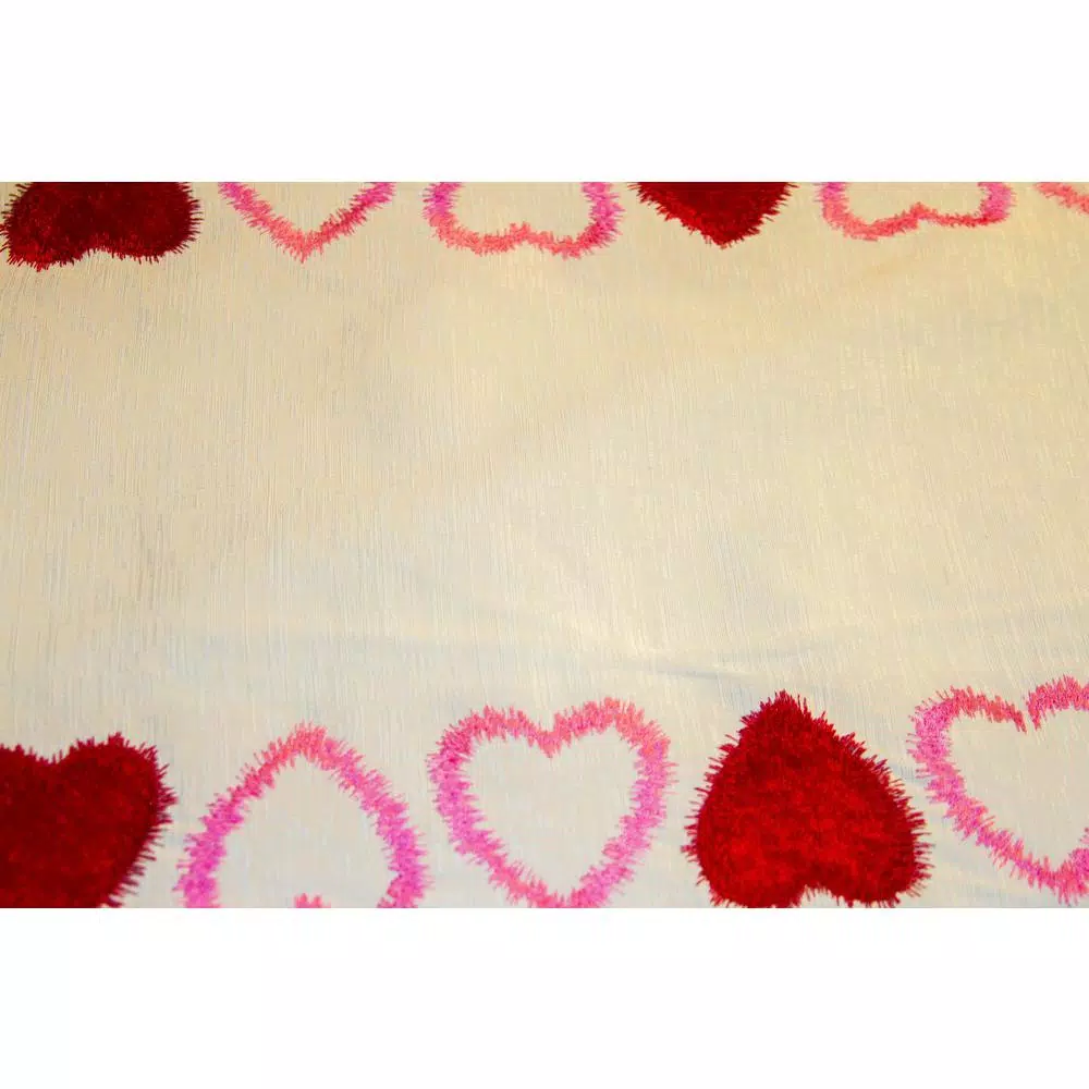 Lintex Linen Radiant Heart Cotton and Poly Table Runner, Cream with Multi-Colored Hearts