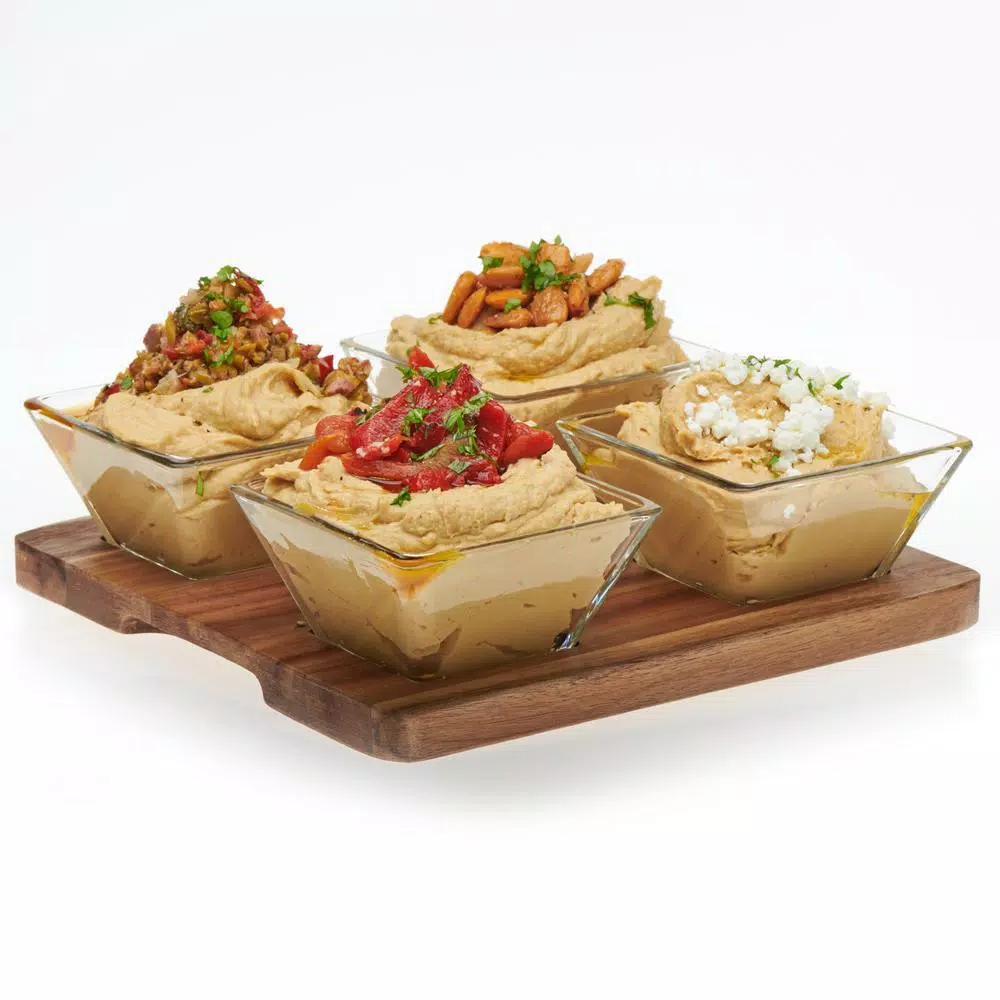 Libbey Acaciawood 5-Piece Antipasto Serving Set with 4 Glass Bowls and Wood Board