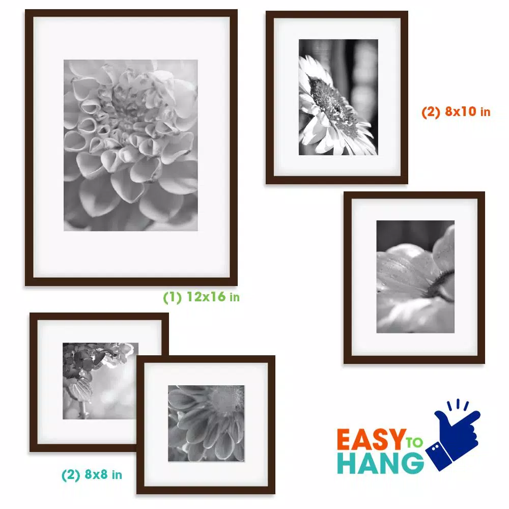 Pinnacle Gallery Solutions 5-Piece Walnut Wood Picture Frame Wall Kit