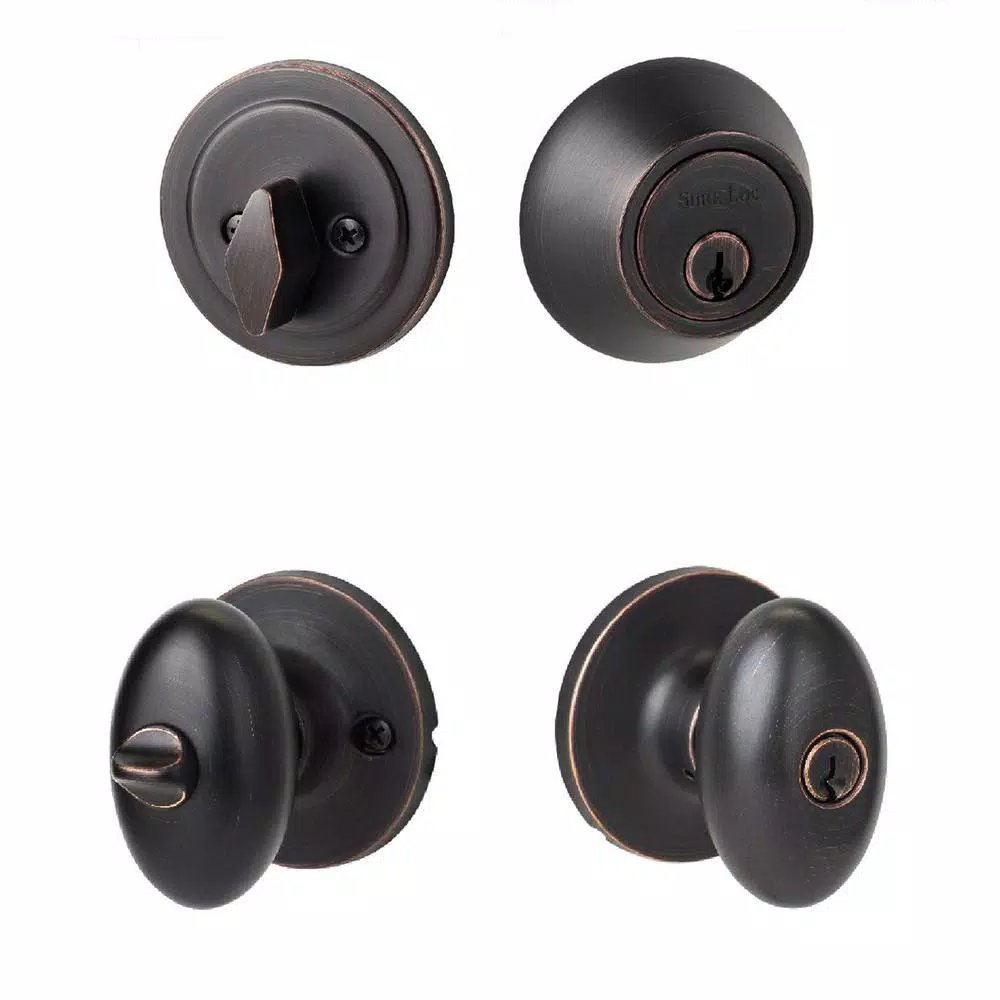 Sure-Loc Hardware Arapaho Vintage Bronze Egg Shaped Keyed Entry Knob and Deadbolt Combo Set