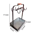 Benzara Rustic Galvanized Metal 6-Hook Crockery Holder with Wooden Handle thumbnail 4