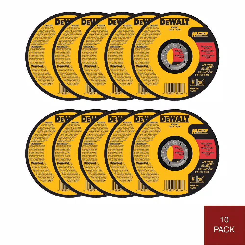 DEWALT 4-1/2 in. Metal & Stainless Cutting Wheel (10-Pack) and 14-Piece Black Oxide Drill Bit Set