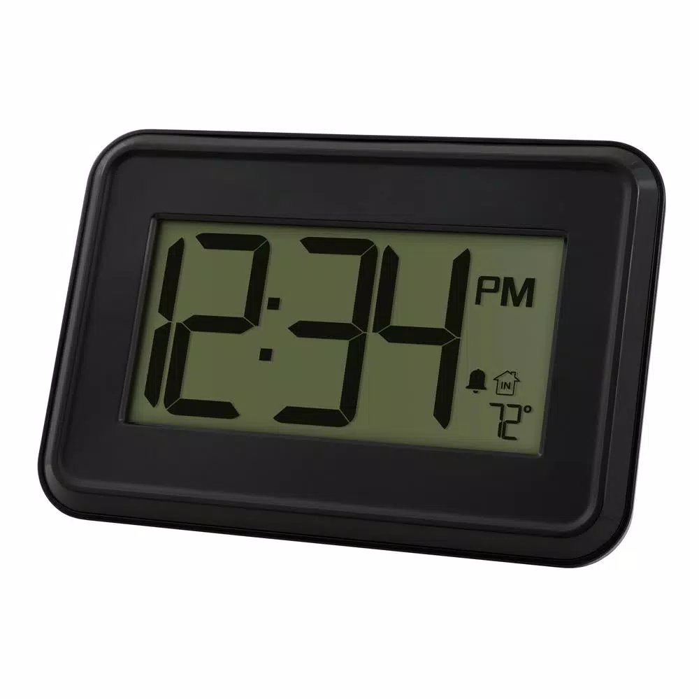 La Crosse Technology Modern Digital Wall Clock with Temperature Display, Countdown Timer, and Alarm - Black