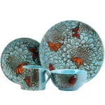Elama Butterfly Garden 16-Piece Blue Stoneware Dinnerware Set, Service for 4 thumbnail 4