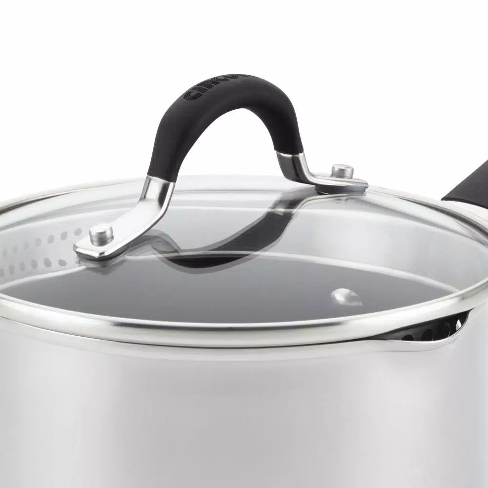 Circulon Momentum 3-Quart Stainless Steel Nonstick Straining Saucepan with Glass Lid