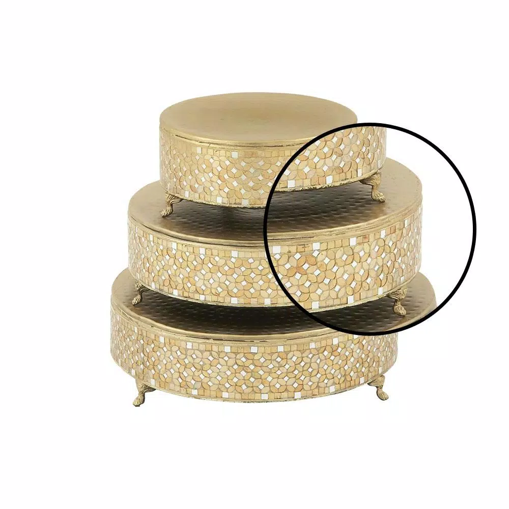 LITTON LANE Gold Iron and Glass Mosaic Round Cake Stand Set of 3