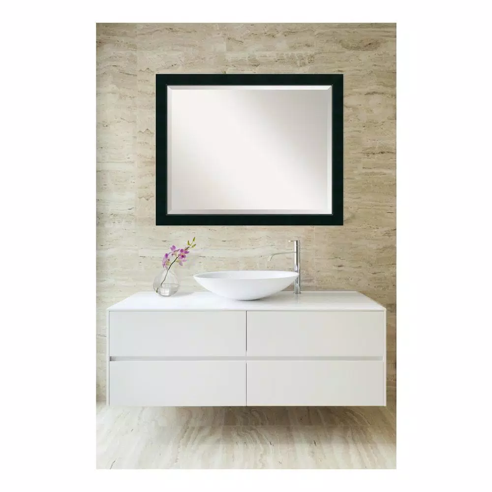 Amanti Art Nero 31.25 in. W x 25.25 in. H Rectangular Framed Bathroom Vanity Mirror, Satin Black
