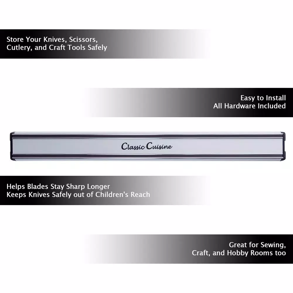 Classic Cuisine 16 in. Stainless Magnetic Aluminum Knife Storage Bar