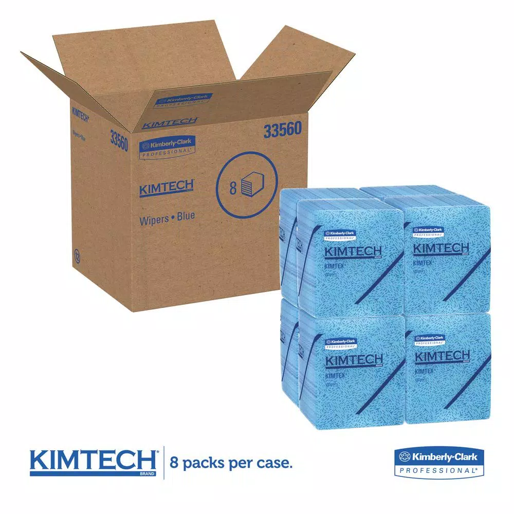 Kimtech Kimtex Industrial Cleaning Wipes, Blue, 12.5 x 13.25 in, 66 Per Box, 8 Boxes Per Carton
