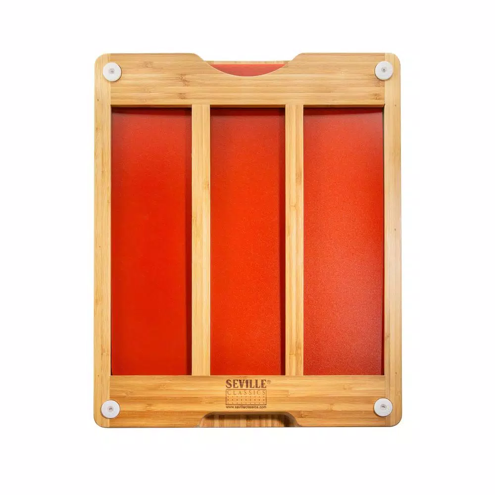 Seville Classics Bamboo Cutting Board Set with 7 Color-Coded Flexible Mats and Food Icons