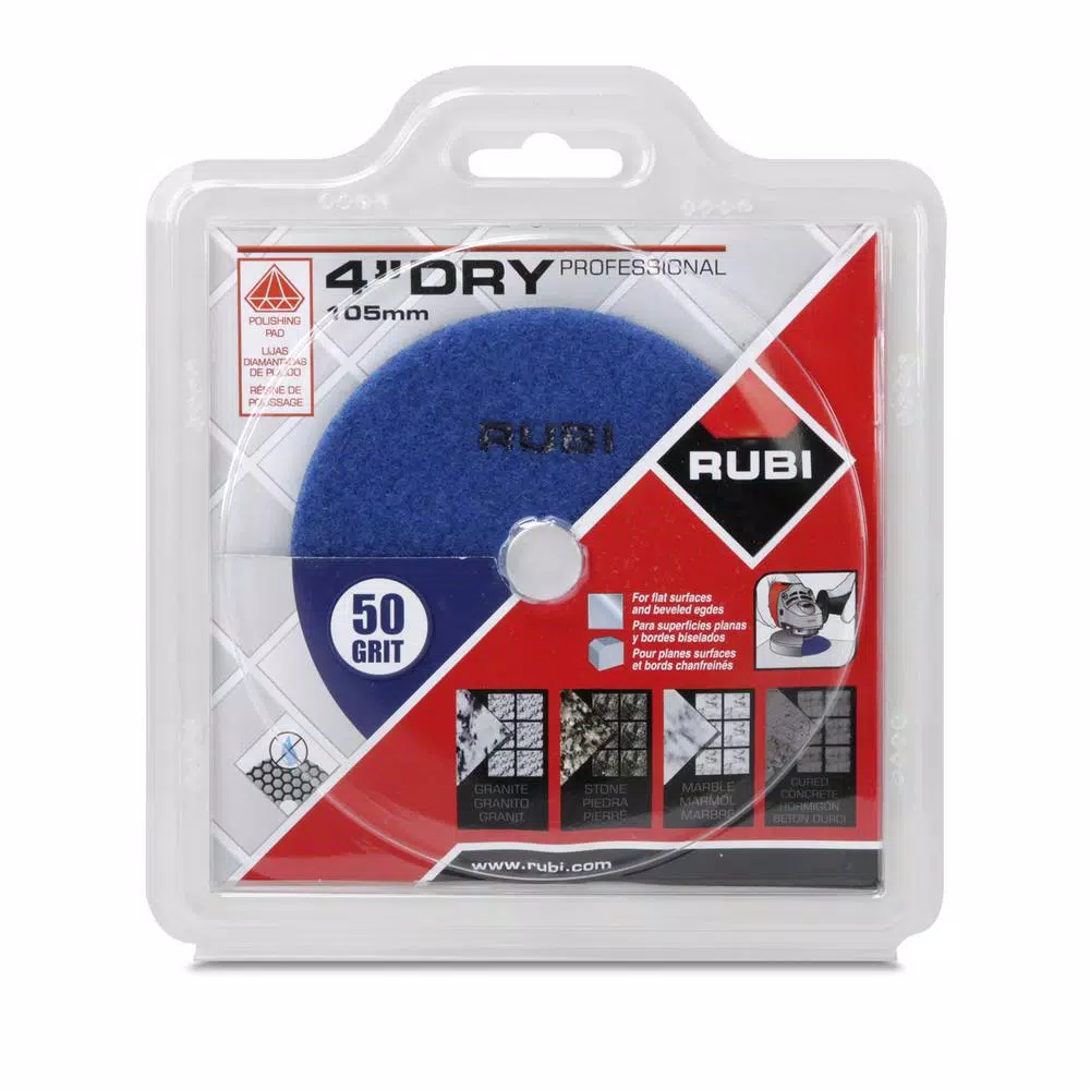 Rubi 4 in. 50 Grit Resin Dry Polishing Pad for Engineered Stone, Concrete, Marble & Granite