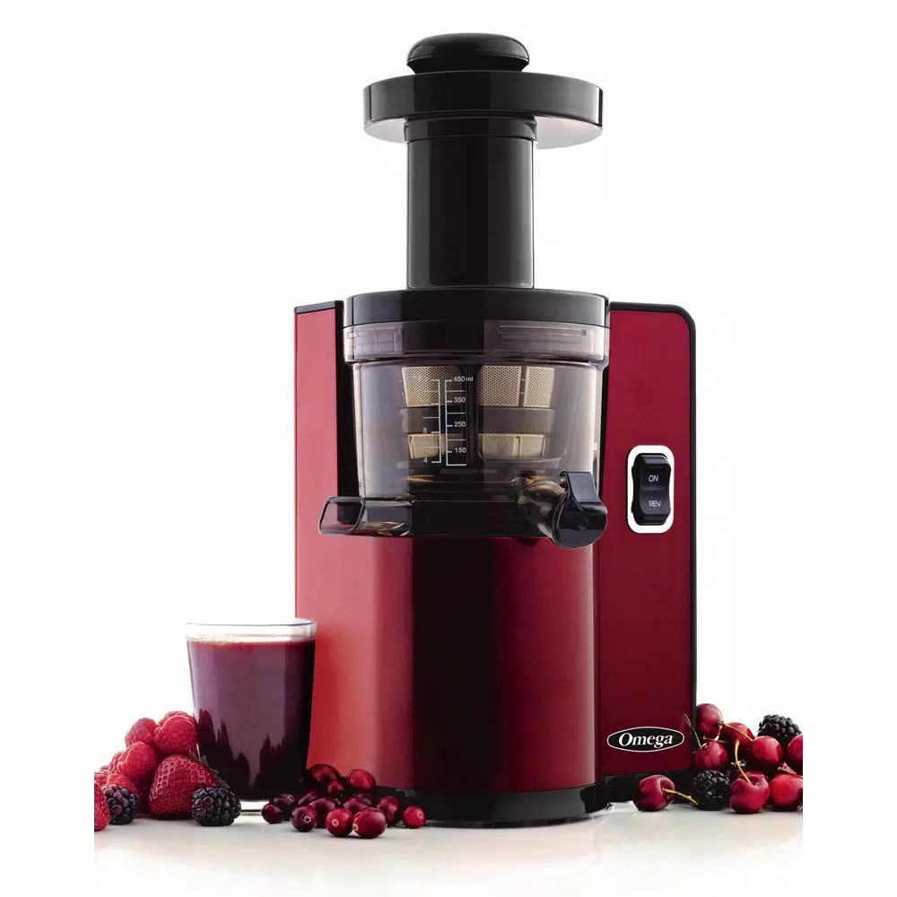 Omega Vertical Slow Speed Masticating Juicer, 150W, Red