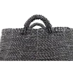 LITTON LANE Round Banana Leaf and Polypropylene Wicker Storage Baskets with Handles, Set of 2 thumbnail 3