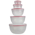 Unbranded 10-Piece Round Plastic Food Storage Container Set with Locking Snap-On Lids, Red thumbnail 2