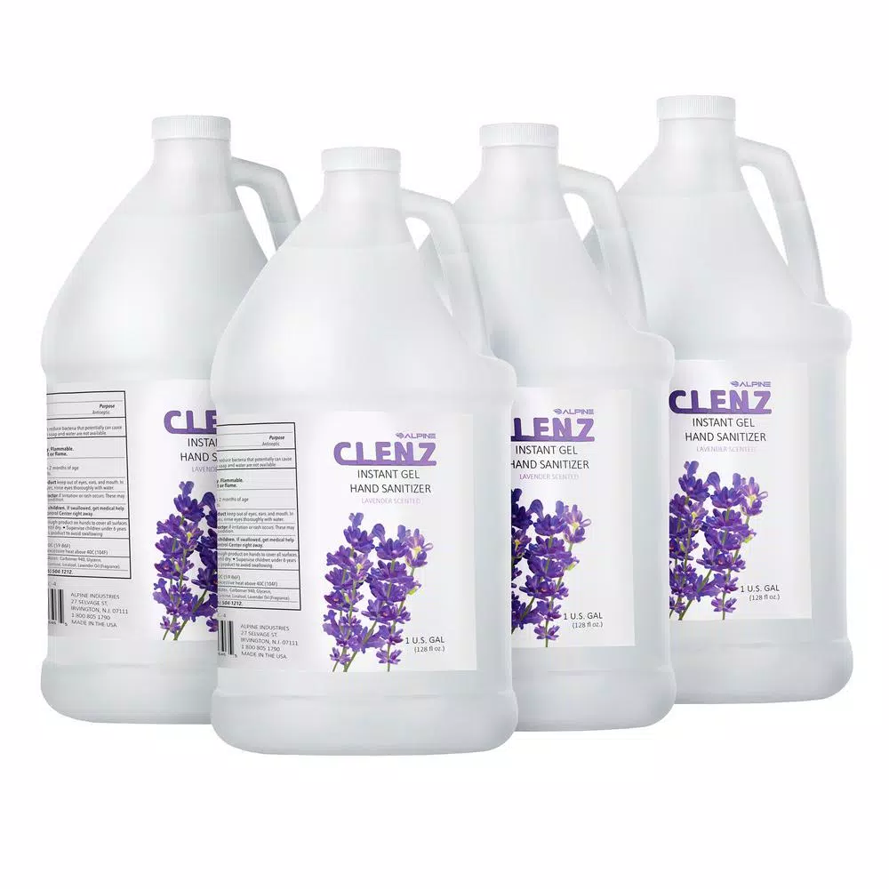 Alpine Industries Clenz Instant Gel Hand Sanitizer, Lavender Scent, 1 Gallon (4-Pack)