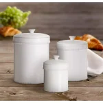 American Atelier Bianca Dash 3-Piece White Ceramic Earthenware Canister Set with Lids thumbnail 2