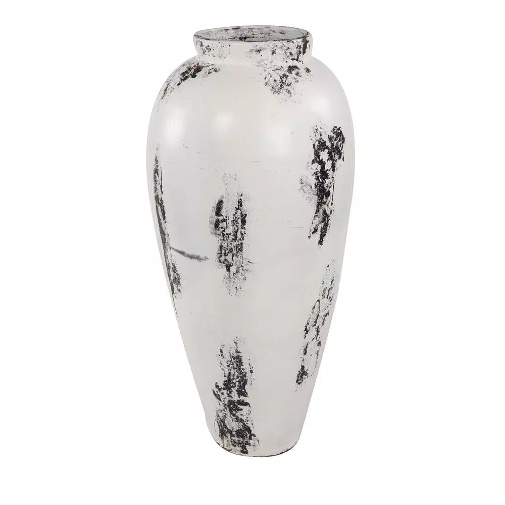 LITTON LANE Black and White Stoneware Floor Vase - 40 Inch Textured Decorative Ceramic Vase