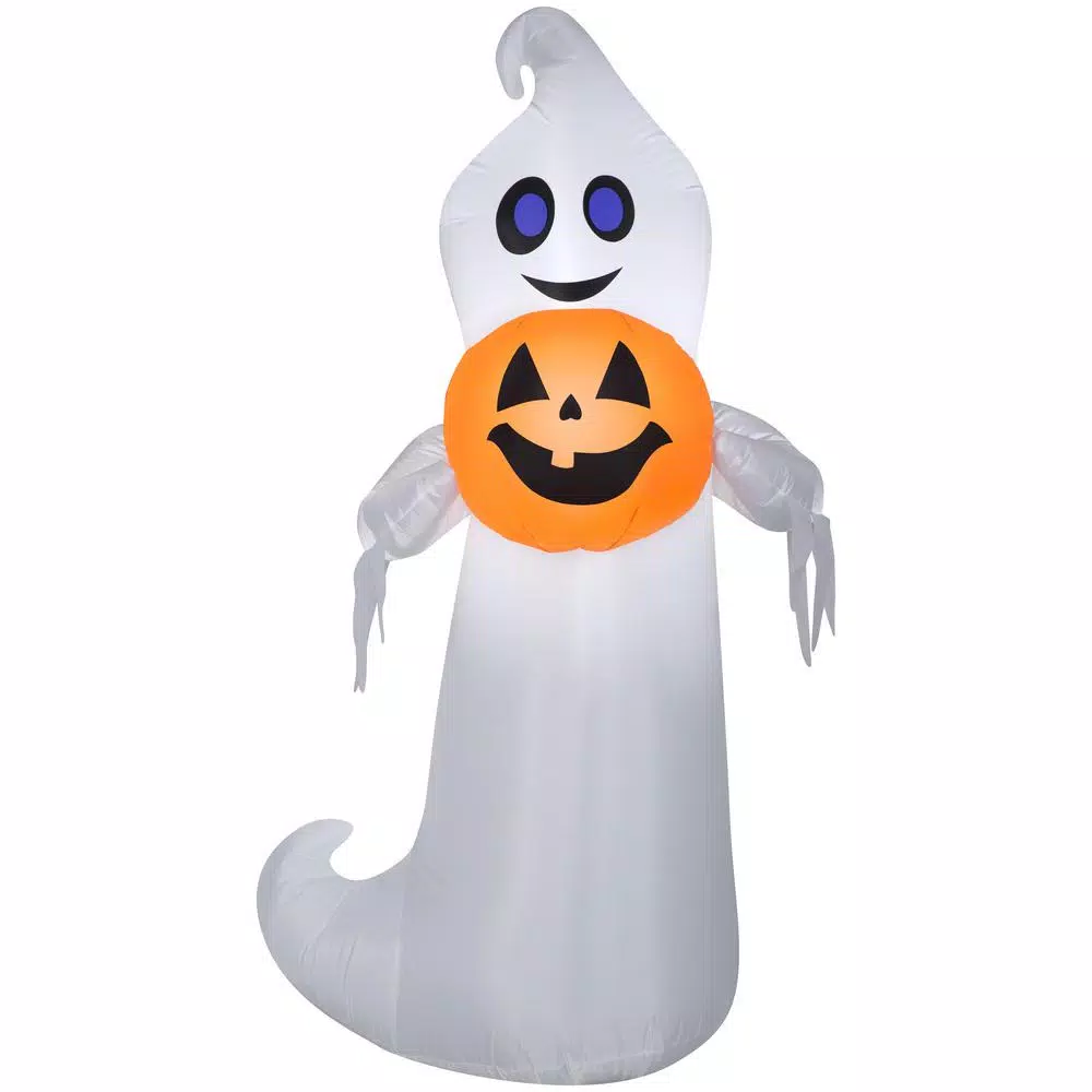 Gemmy 5 ft. Playful Ghost Holding Pumpkin Halloween Inflatable Decoration