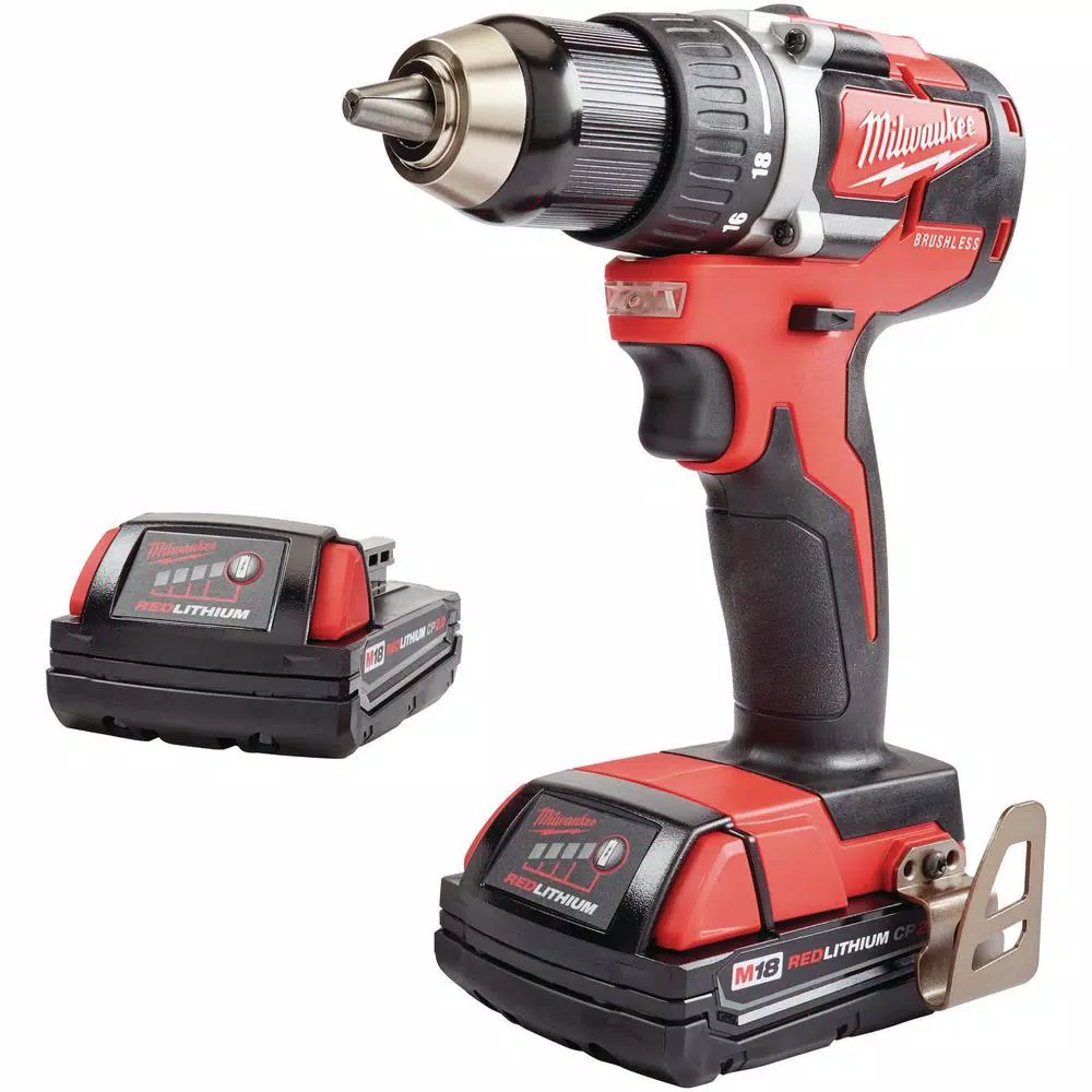 Milwaukee M18 1/2 in. Compact Brushless Cordless Drill/Driver Kit with (2) 2.0 Ah Batteries, Charger and Case