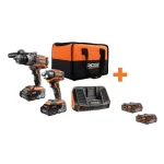 RIDGID 18V OCTANE Brushless 2-Tool Combo Kit with Hammer Drill, Impact Driver, and 4 Batteries thumbnail 1