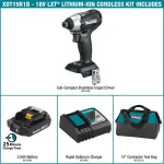 Makita 18V LXT Brushless Sub-Compact Cordless Impact Driver Kit with 2.0Ah Battery, Charger, and Bag thumbnail 3