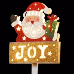 National Tree Company 35 in. Pre-Lit Santa with JOY Sign Wood Holiday Sculpture Decoration thumbnail 1