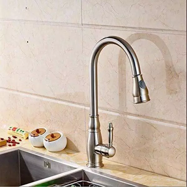Vanity Art Brushed Nickel Single-Handle Pull-Down Kitchen Faucet with 360 Degree Swivel Spout