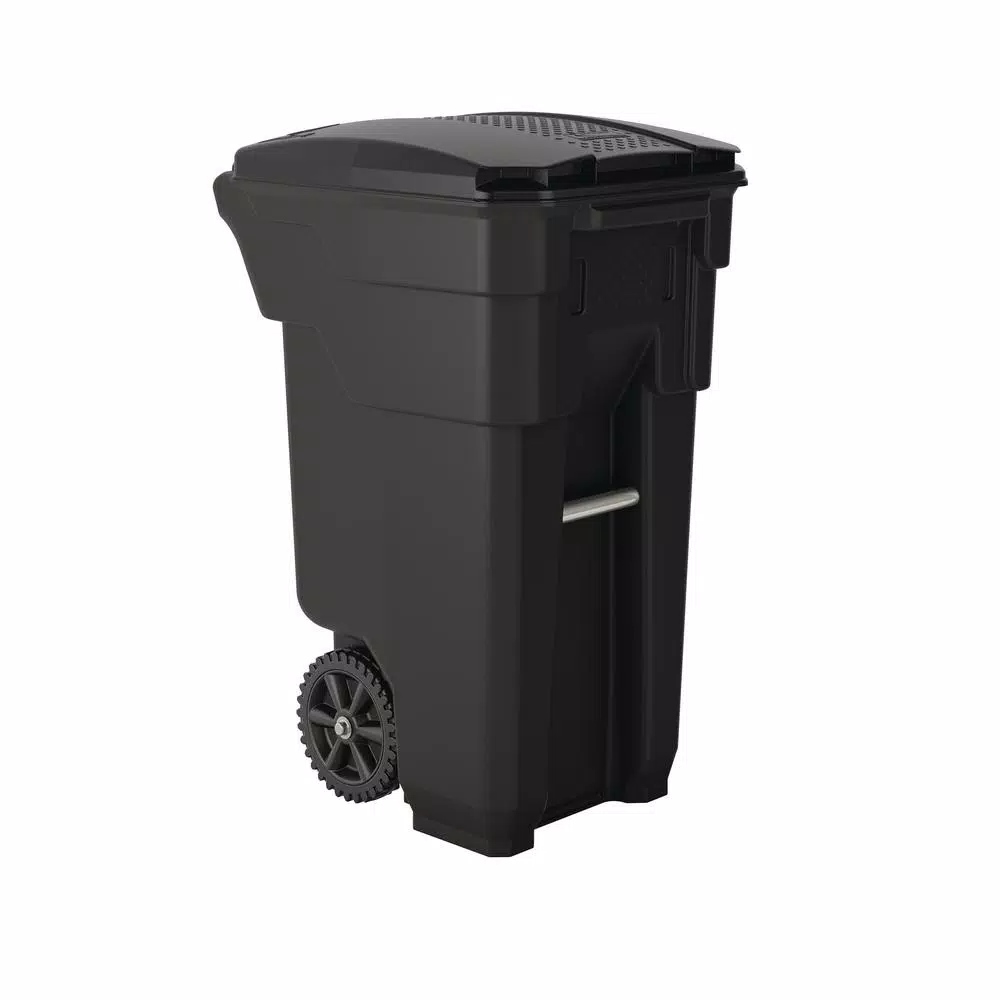 Suncast Commercial 32 Gal. Gray Plastic Wheeled Trash Can with Attached Lid