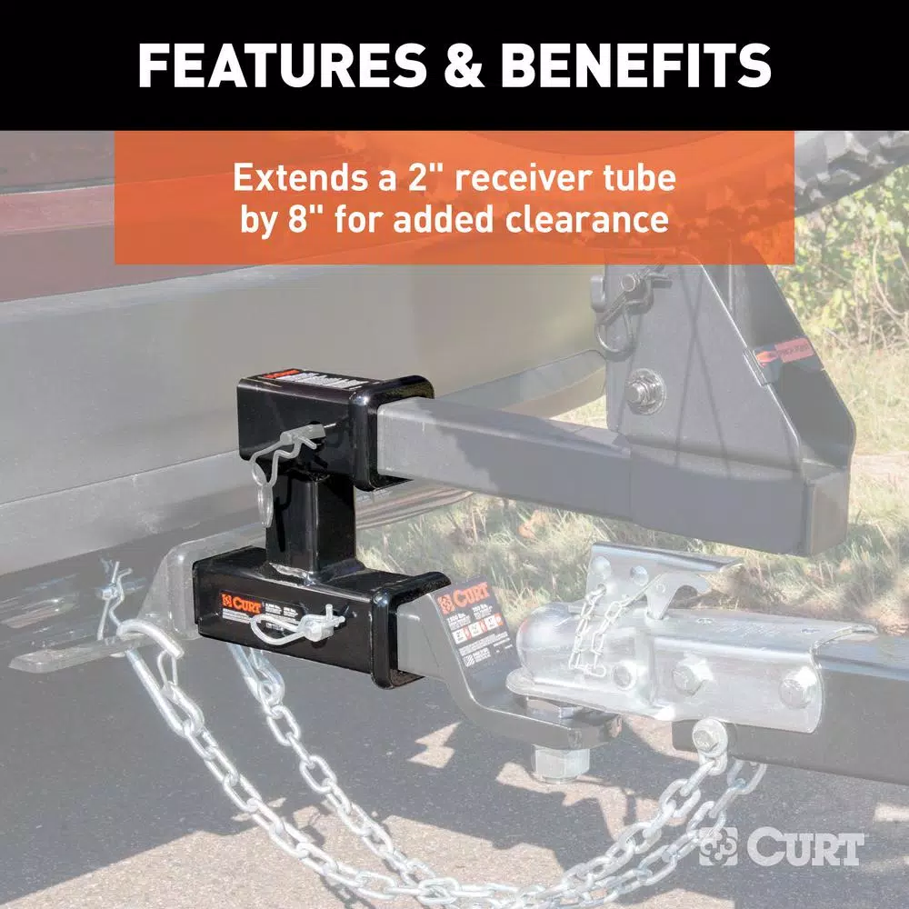 CURT 8-Inch Dual Receiver Extender, 2-Inch Shank, 3,500 lbs. Capacity, 5-13/16" Rise