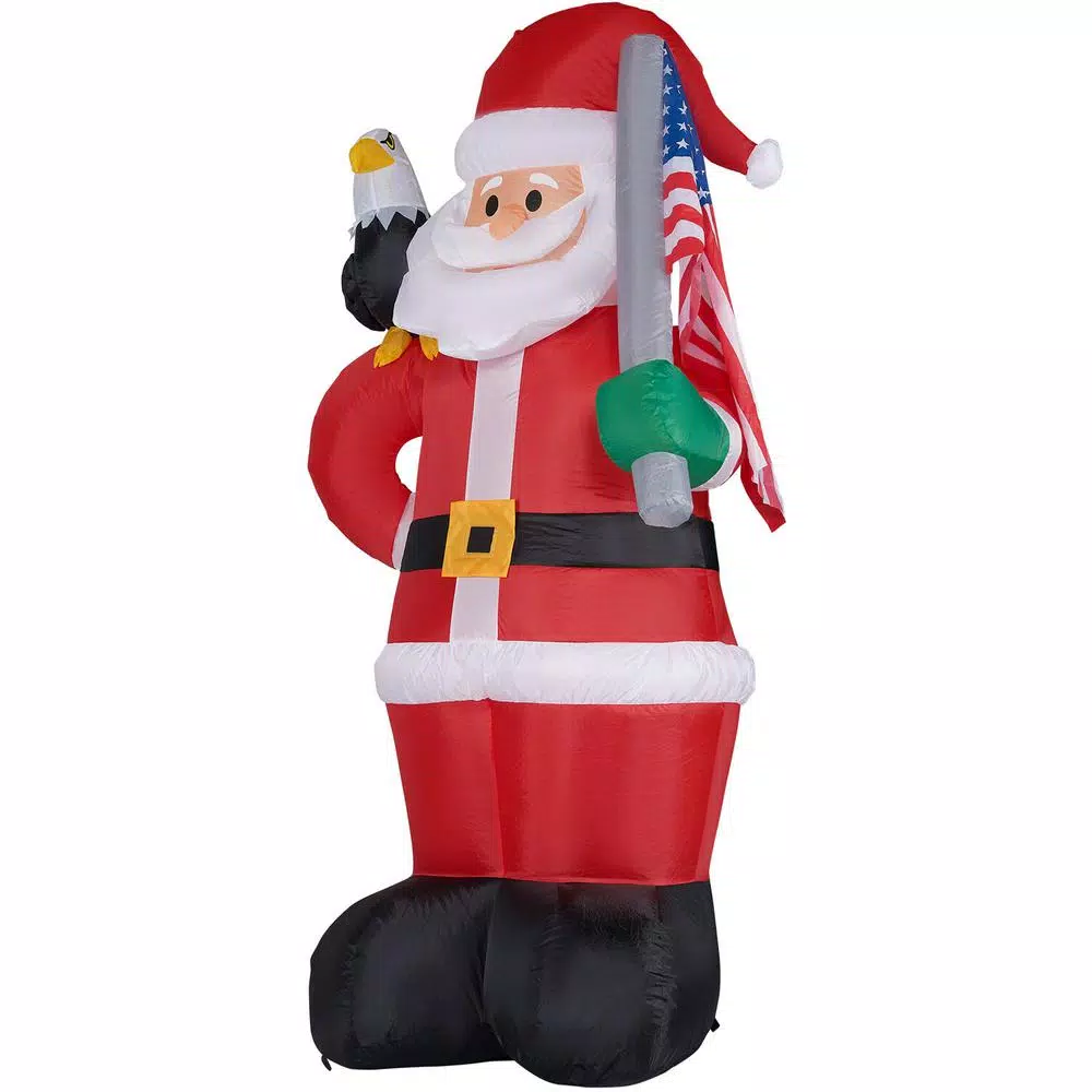 Fraser Hill Farm 8 ft. Americana Santa with Bald Eagle & American Flag Christmas Inflatable with Lights