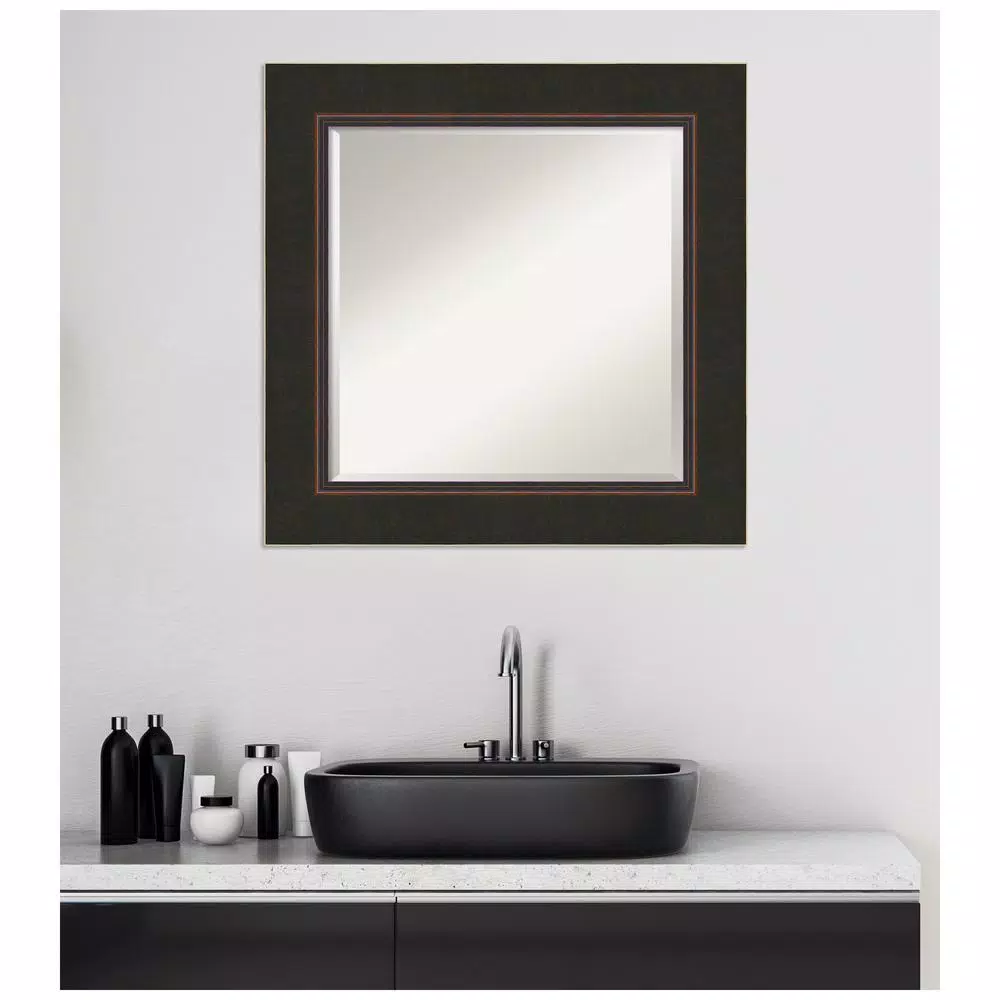Amanti Art Milano 26 in. Square Beveled Edge Bathroom Vanity Mirror, Bronze Wood Frame