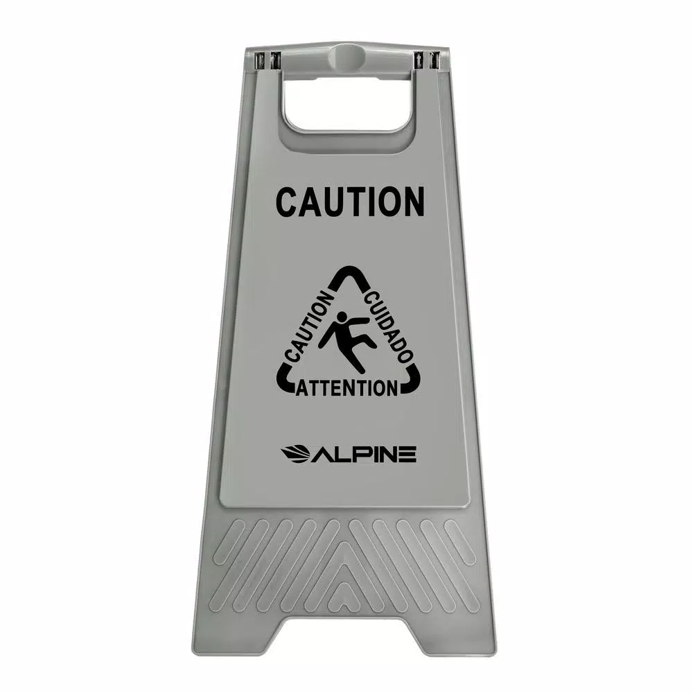 Alpine Industries 24 in. Gray Bilingual Wet Floor Sign, Two-Sided A-Frame Safety Sign