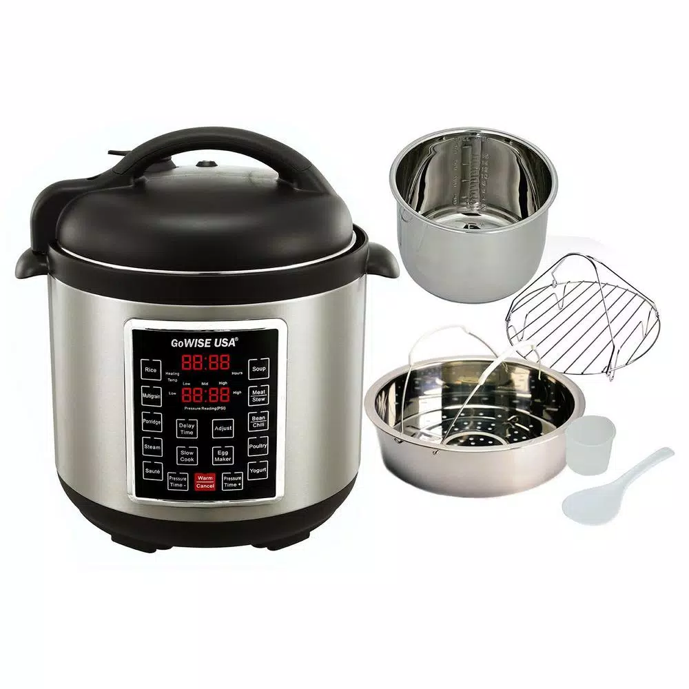 GoWISE USA 8 Qt. Stainless Steel Electric Pressure Cooker and Slow Cooker with 12 Presets