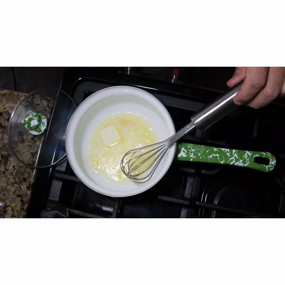 Golden Rabbit Sea Glass 1.25 qt. Porcelain-Coated Steel Saucepan with Glass Lid, Sea Glass
