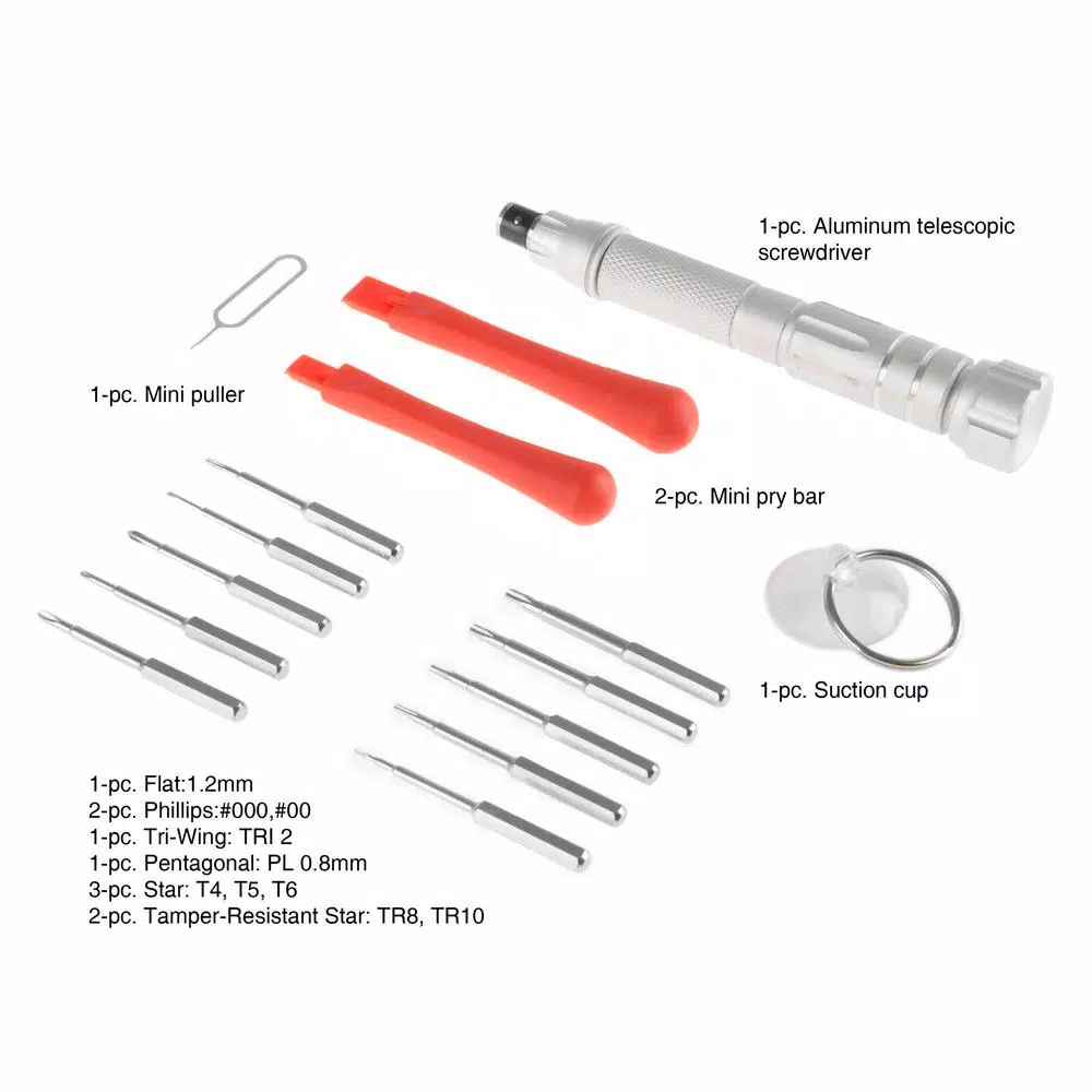 Stalwart 15-Piece Repair Tech Tool Kit with Precision Screwdrivers and Carrying Case
