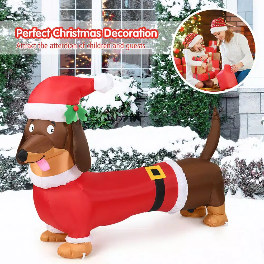 Costway 5 ft. Christmas Inflatable Dog with LED Lights and Waterproof Fan