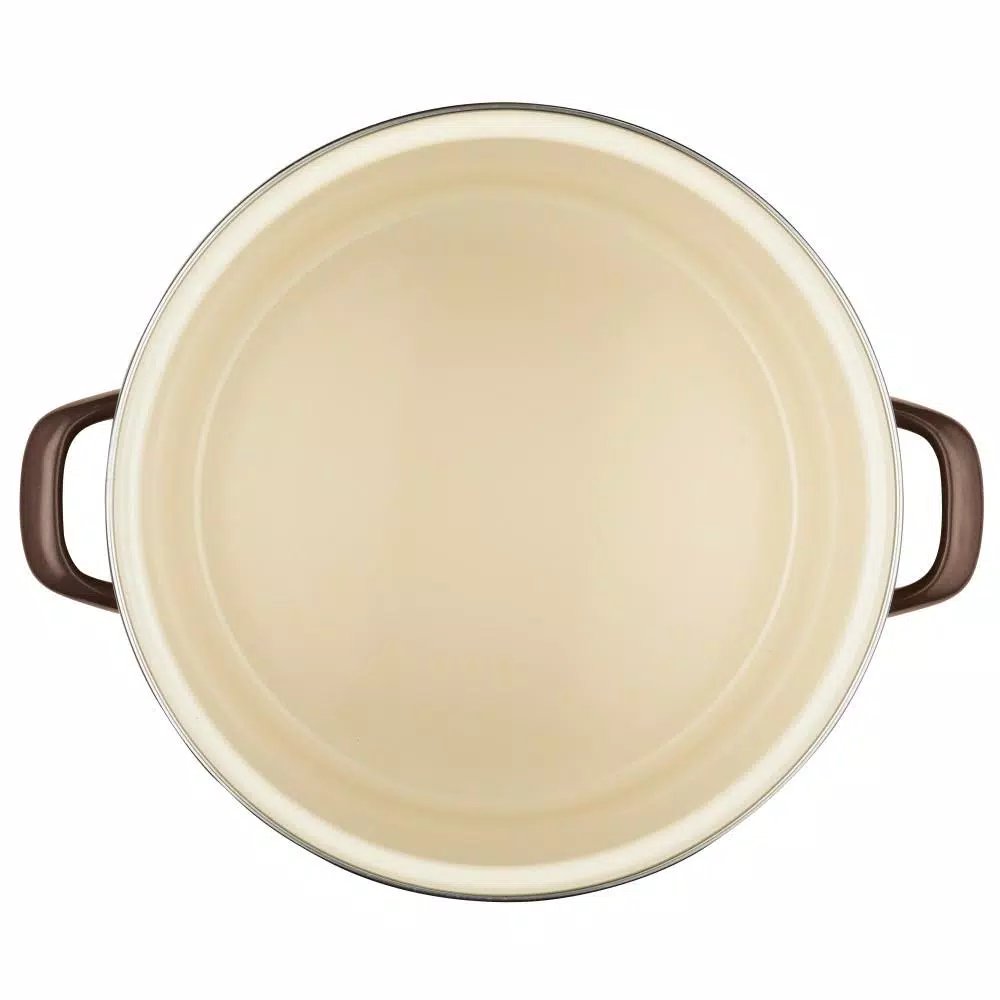 Ayesha Curry Ayesha Home Collection 12-Quart Porcelain Enamel Nonstick Stockpot with Lid, Brown Sugar