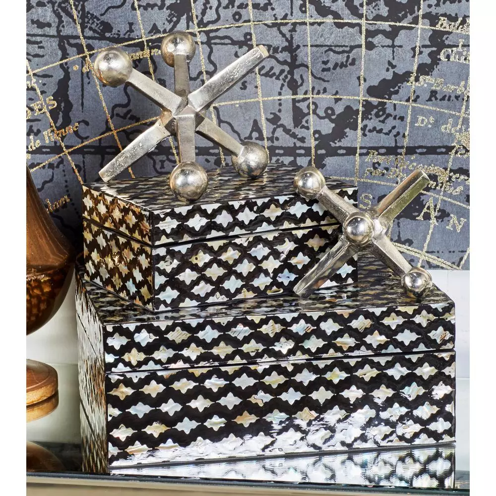 LITTON LANE Aluminum Jack Table Sculptures Set of 2 - Metallic Silver Modern Decor