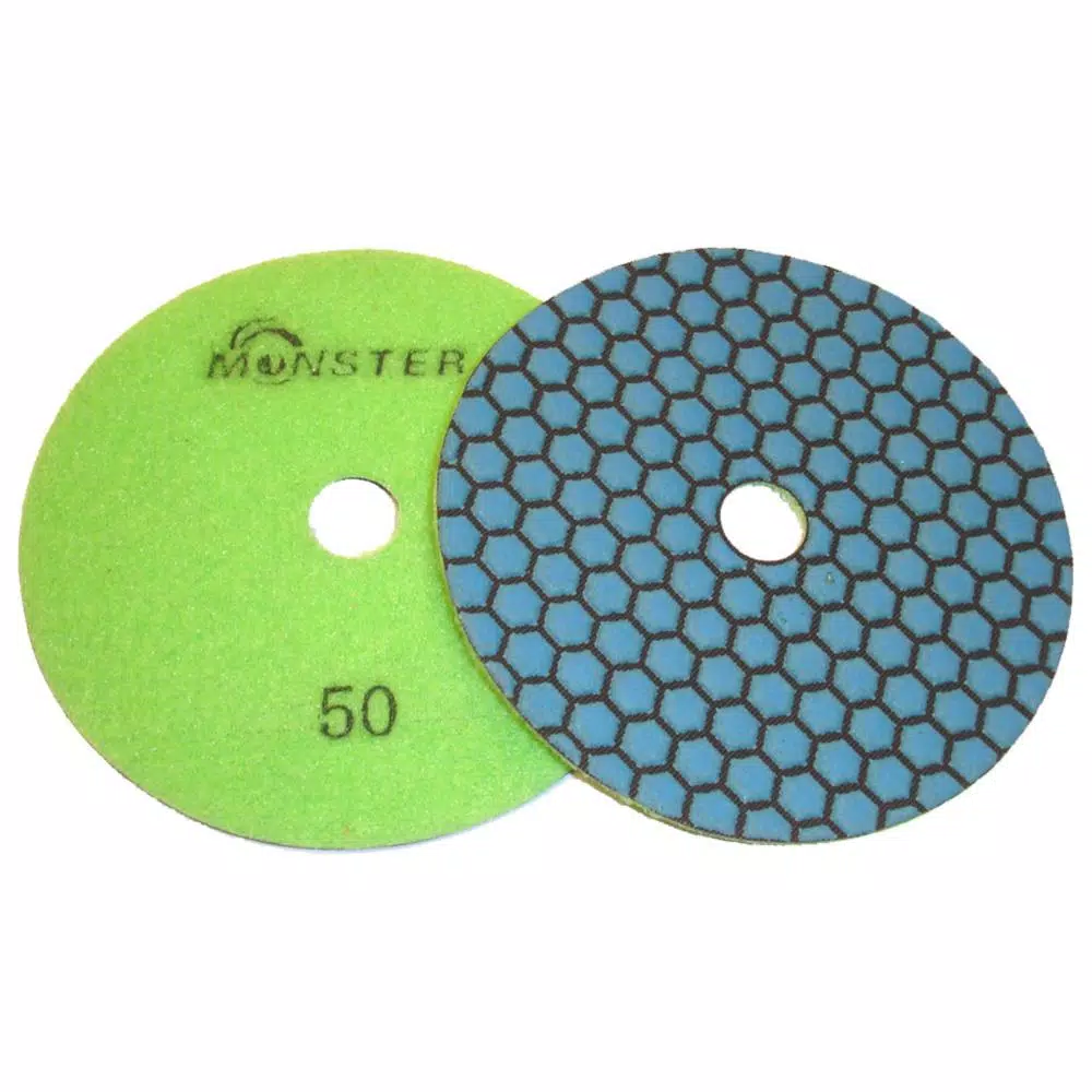 Monster 5 in. Honeycomb Dry Diamond Polishing Pad Set with Back Holder, 8-Piece Kit