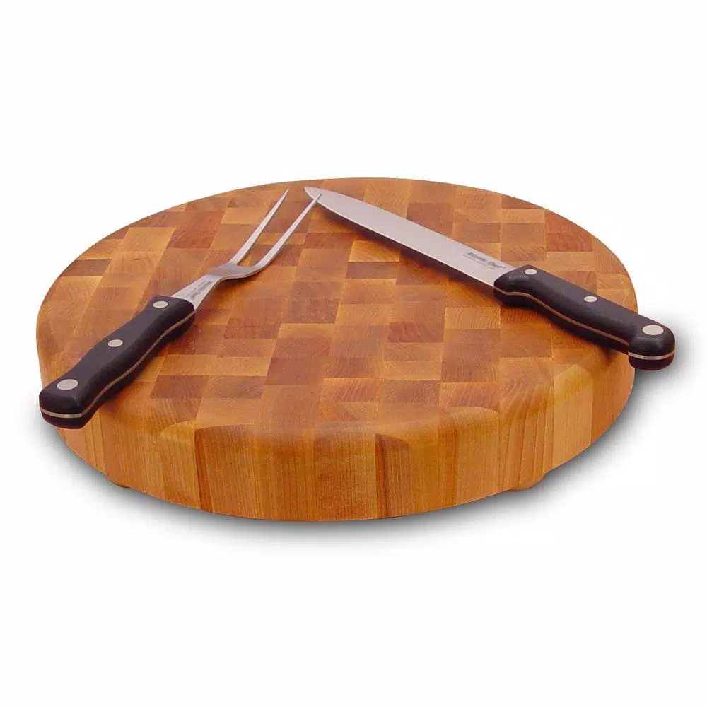 Catskill Craftsmen 14 in. Round End Grain Yellow-Birch Hardwood Cutting Board with Feet