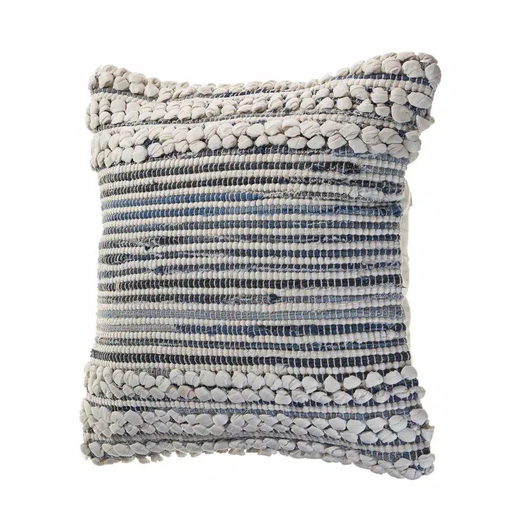 LR Home Crest Navy Blue and Ivory Abstract Textured Throw Pillow, 18 x 18 in.