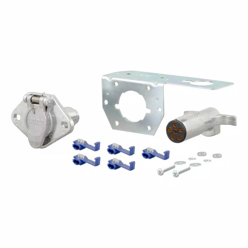 CURT 6-Way Round Trailer Connector Plug & Socket Kit with Hardware